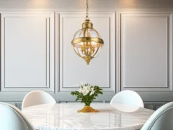LED Jugendstil Pendelleuchte aus massivem Stahl in Messing brüniert, Ø 37cm