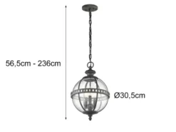 LED Jugendstil Pendelleuchte für Innen & Außen, Anthrazit Ø30,5cm