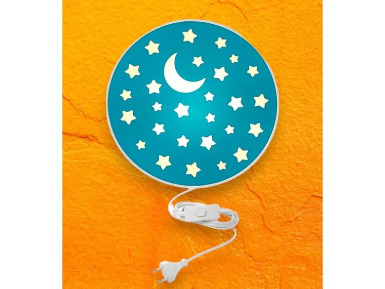 LED Kinderzimmer Wandlampe mit Stecker und Schalter, Petrol Ø 25cm