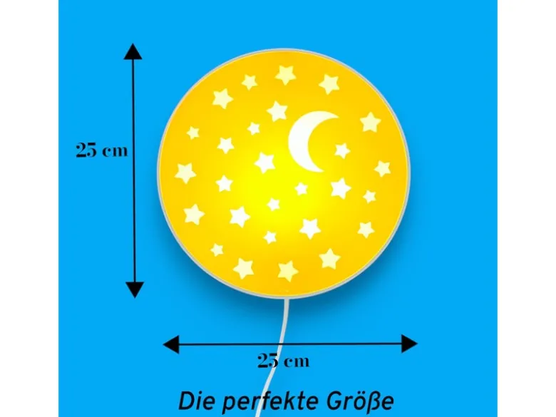 LED Kinderzimmer Wandlampe mit Stecker und Schalter, Gelb Ø 25cm
