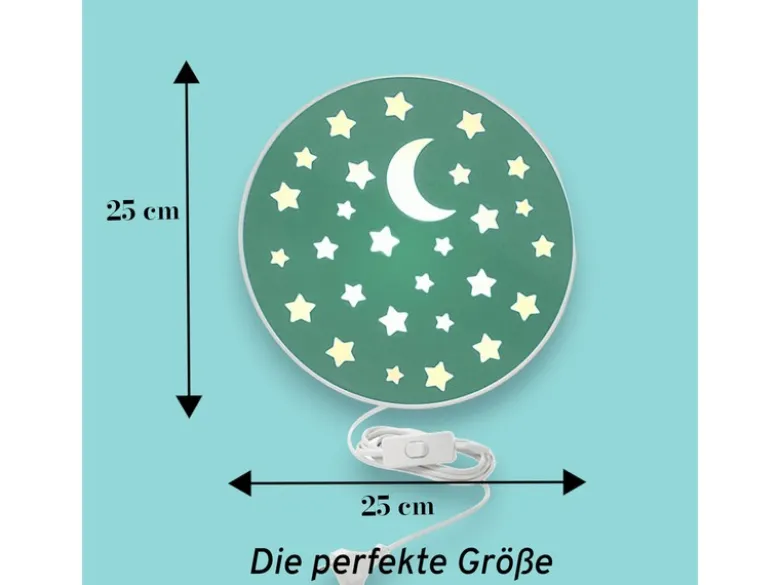 LED Kinderzimmer Wandleuchte mit Stecker und Schalter, Grün Ø 25cm