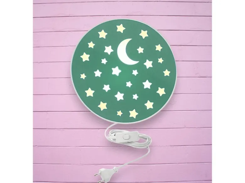 LED Kinderzimmer Wandleuchte mit Stecker und Schalter, Grün Ø 25cm