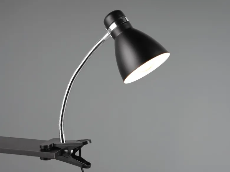 LED Klemmleuchte flexibel, Chrom & Metallschirm Schwarz, 36cm