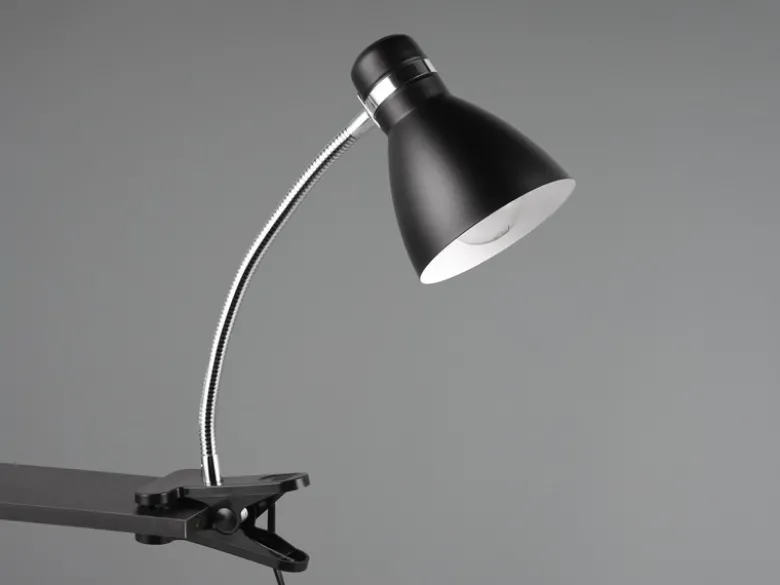 LED Klemmleuchte flexibel, Chrom & Metallschirm Schwarz, 36cm