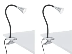 LED Klemmleuchten 2er SET 1 flammig Schwanenhalslampe in Silber/Schwarz