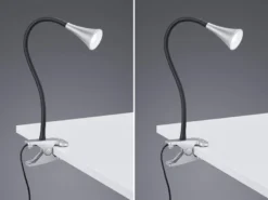 LED Klemmleuchten 2er SET 1 flammig Schwanenhalslampe in Silber/Schwarz