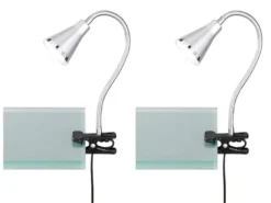 LED Klemmleuchten 2er SET 1 flammige Kunststoff Schwanenhalslampe in Silber
