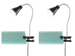 LED Klemmleuchten 2er SET 1 flammige Kunststoff Schwanenhalslampe in Schwarz