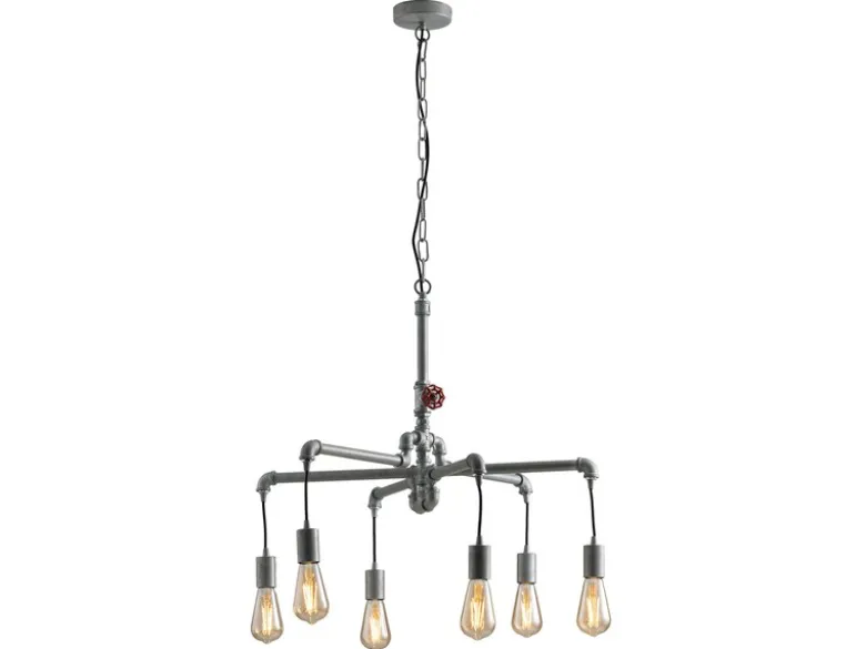 LED Kronleuchter 6-flammig Grau Antik, Wasserrohr Industrial, Ø 72cm