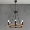 LED Kronleuchter 6-flammig mit Hanfseil Ring Ø50cm