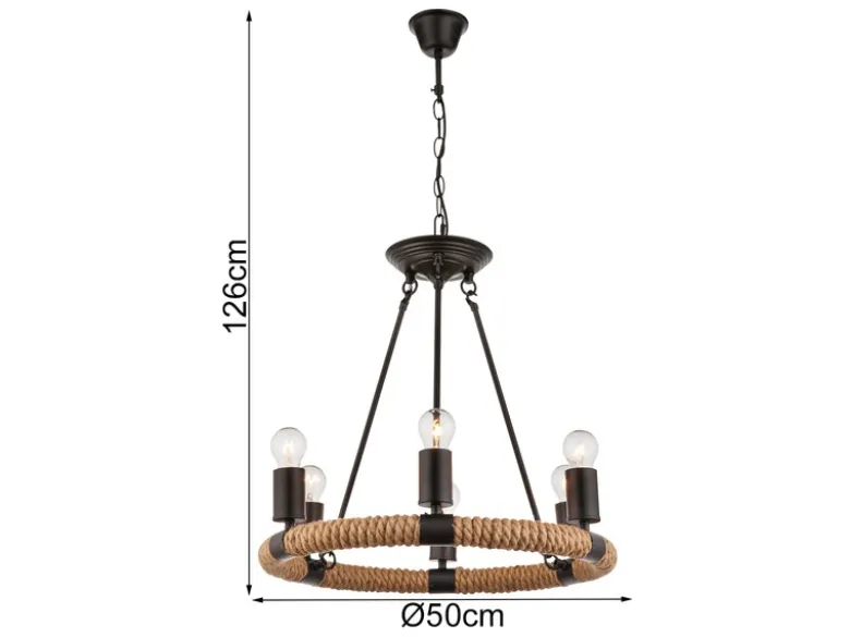 LED Kronleuchter 6-flammig mit Hanfseil Ring Ø50cm