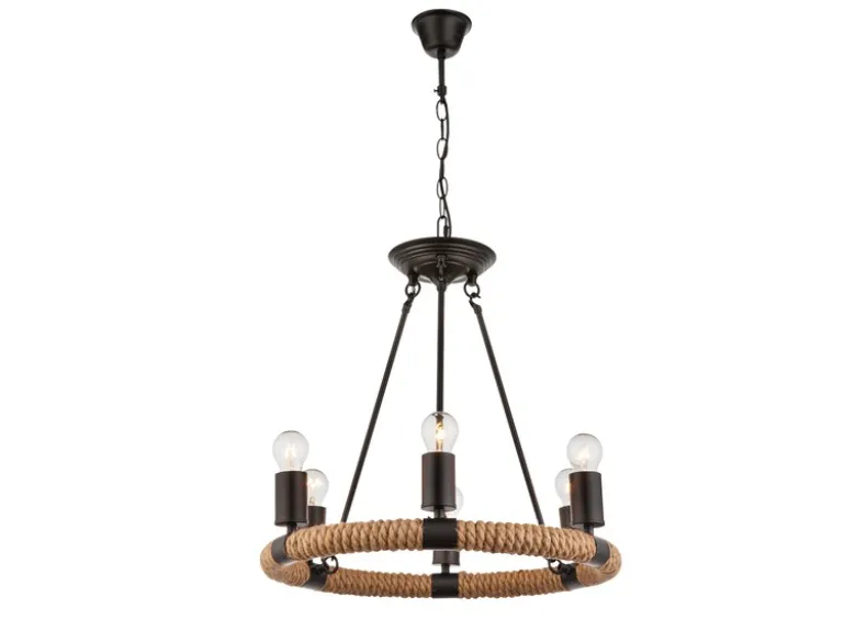 LED Kronleuchter 6-flammig mit Hanfseil Ring Ø50cm