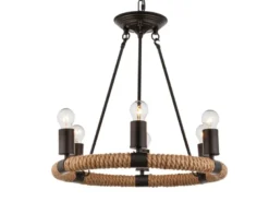 LED Kronleuchter 6-flammig mit Hanfseil Ring Ø50cm