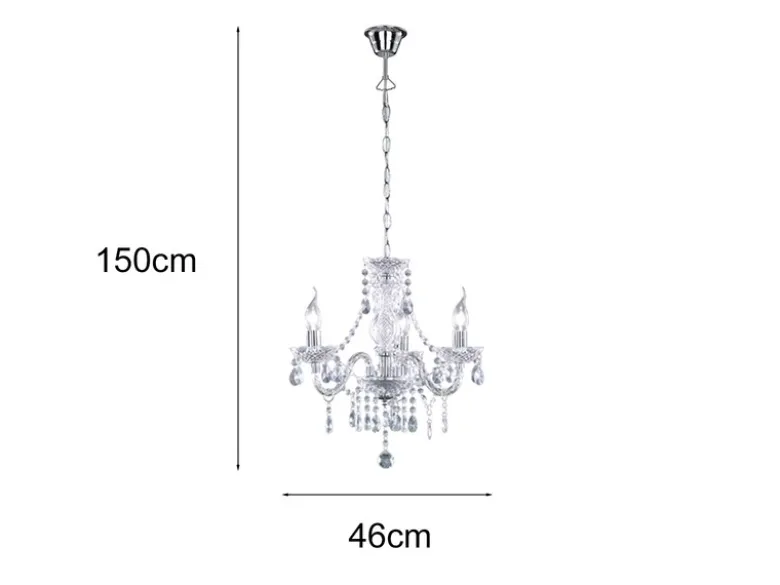 LED Kronleuchter 3-flammig Silber Chrom mit Acryl Kristall Ø 46cm