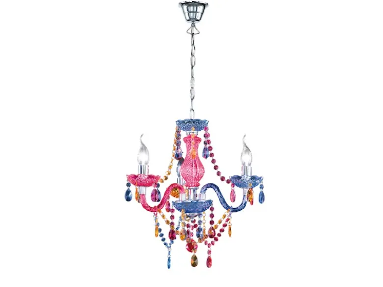 LED Kronleuchter 3-flammig Silber Chrom mit Acryl Kristall bunt Ø 46cm