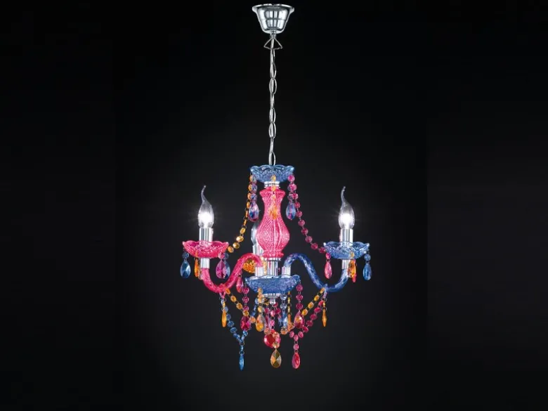 LED Kronleuchter 3-flammig Silber Chrom mit Acryl Kristall bunt Ø 46cm