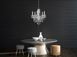 LED Kronleuchter 5-flammig Silber Chrom mit Acryl Kristall Ø 52cm