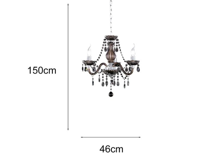 LED Kronleuchter 3-flammig Silber Chrom mit Acryl Kristall Schwarz Ø 46cm