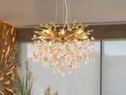 LED Kronleuchter Gold 8-flammig mit Glas Kristall 2-farbig Ø 60cm