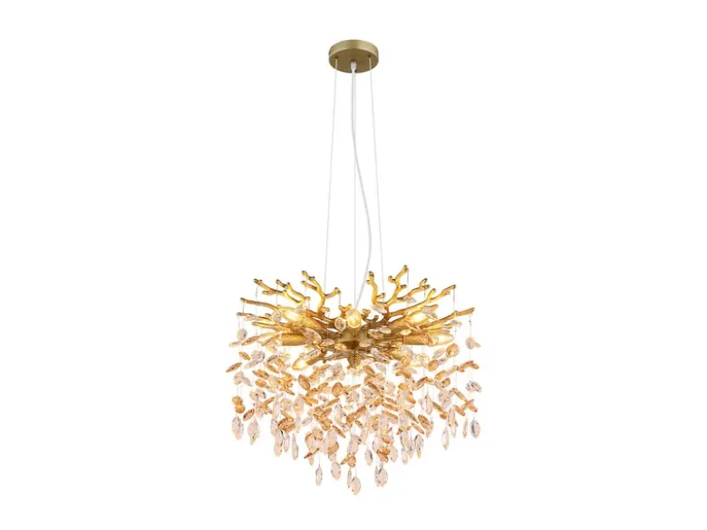 LED Kronleuchter Gold 8-flammig mit Glas Kristall 2-farbig Ø 60cm