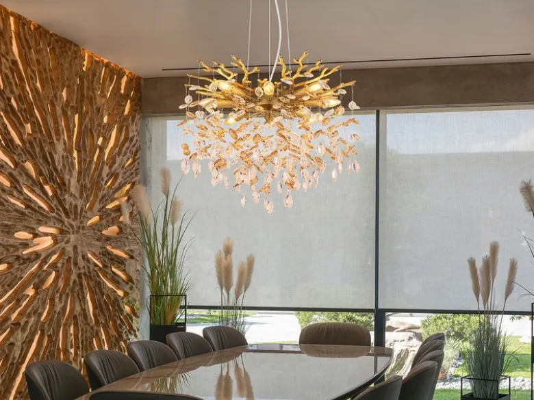 LED Kronleuchter Gold 8-flammig mit Glas Kristall 2-farbig Ø 60cm