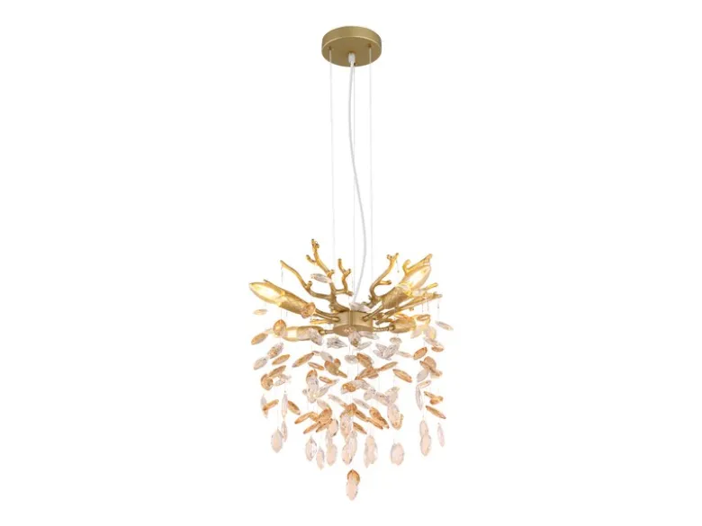 LED Kronleuchter Gold 4-flammig mit Glas Kristall 2-farbig Ø 40cm