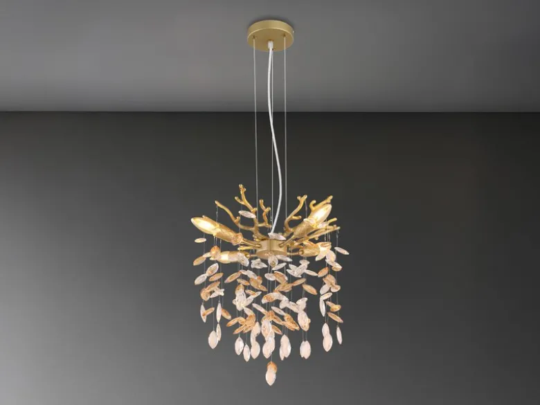 LED Kronleuchter Gold 4-flammig mit Glas Kristall 2-farbig Ø 40cm