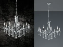 LED Kronleuchter Lüster Silber mit Kristallbehang, 8-flammig Ø 68cm