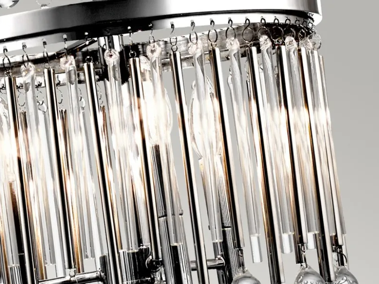 LED Kronleuchter mehrflammig mit filigranem Kristall Glas, Chrom, bis 3,75m lang
