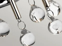 LED Kronleuchter mehrflammig mit filigranem Kristall Glas, Chrom, bis 3,75m lang