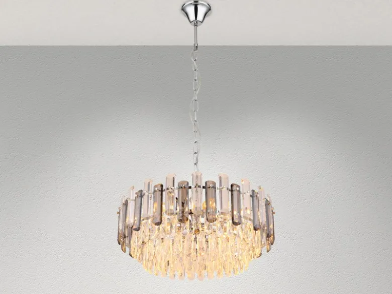 LED Kronleuchter mit Acryl Kristallen und Rauchglas Stäben, Ø 59cm