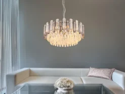 LED Kronleuchter mit Acryl Kristallen und Rauchglas Stäben, Ø 59cm