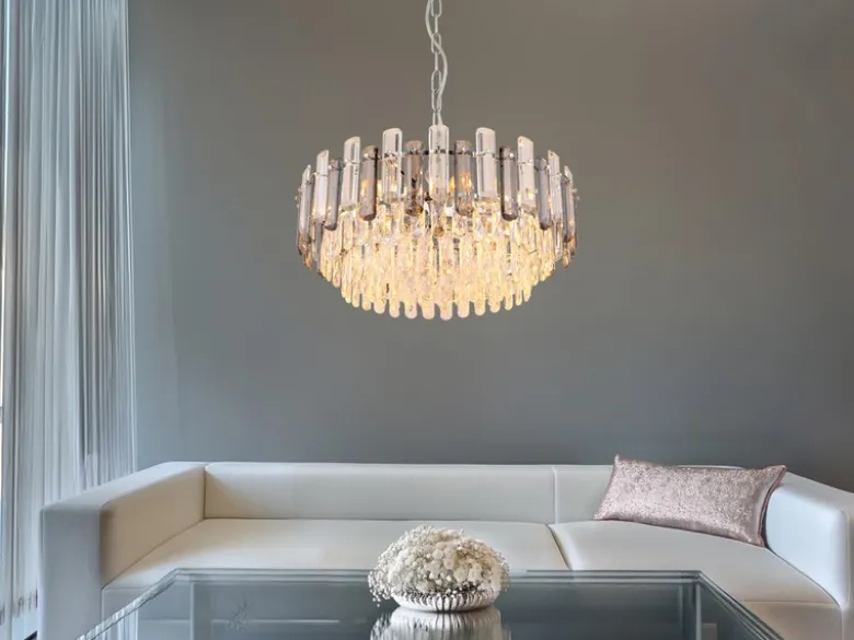 LED Kronleuchter mit Acryl Kristallen und Rauchglas Stäben, Ø 59cm