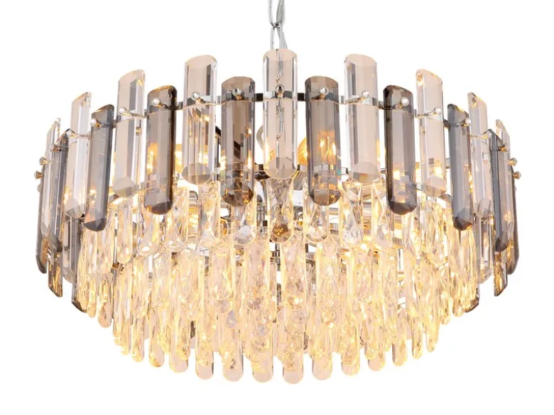 LED Kronleuchter mit Acryl Kristallen und Rauchglas Stäben, Ø 59cm