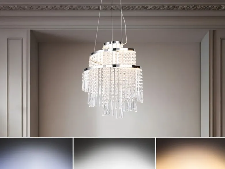 LED Kronleuchter mit Acryl Kristallbehang und Fernbedienung Ø 38cm