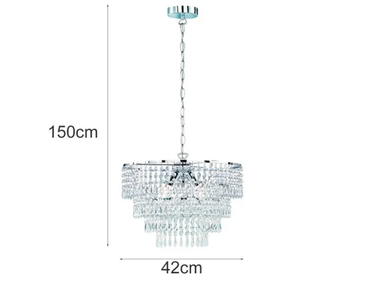 LED Kronleuchter Silber Chrom mit Kristall Behang aus Acryl Ø 42cm