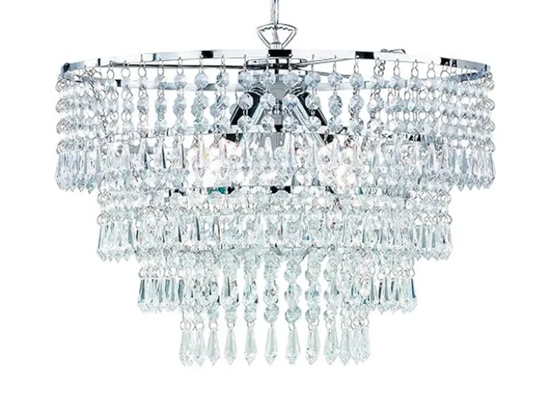 LED Kronleuchter Silber Chrom mit Kristall Behang aus Acryl Ø 42cm