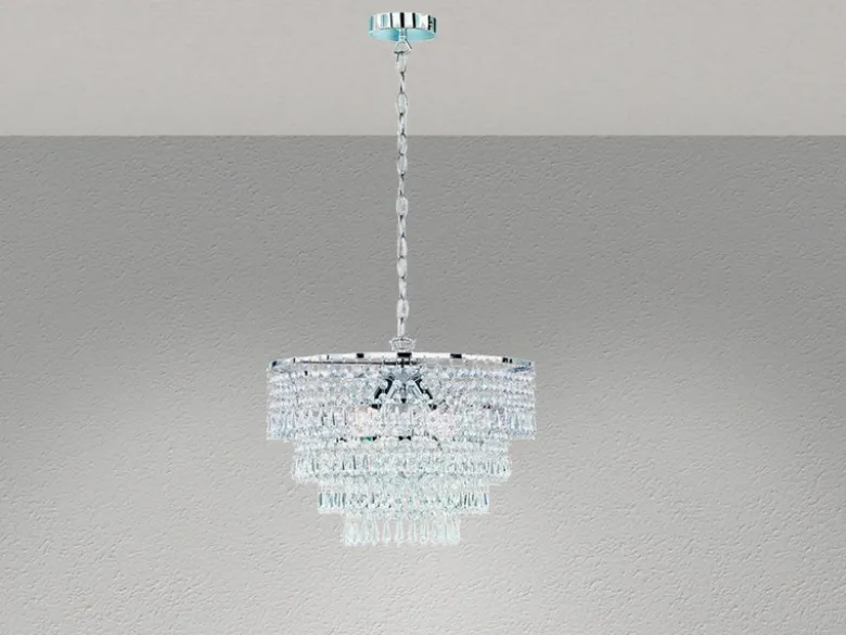 LED Kronleuchter Silber Chrom mit Kristall Behang aus Acryl Ø 42cm