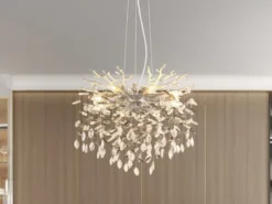 LED Kronleuchter Silber 8-flammig mit Glas Kristall 2-farbig Ø 60cm