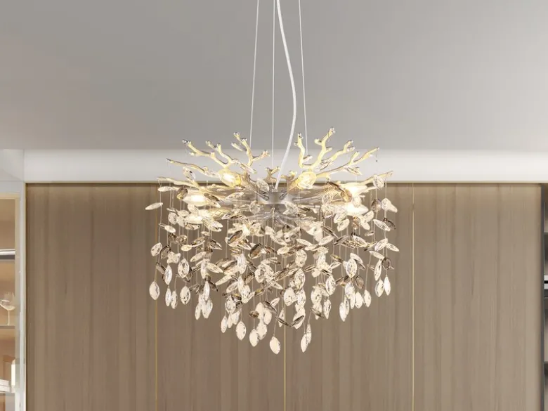 LED Kronleuchter Silber 8-flammig mit Glas Kristall 2-farbig Ø 60cm