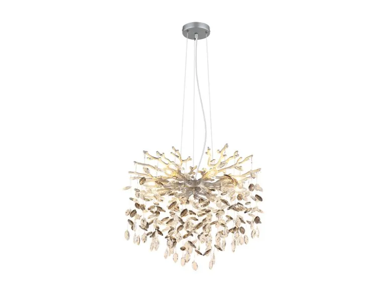 LED Kronleuchter Silber 8-flammig mit Glas Kristall 2-farbig Ø 60cm