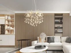 LED Kronleuchter Silber 8-flammig mit Glas Kristall 2-farbig Ø 60cm