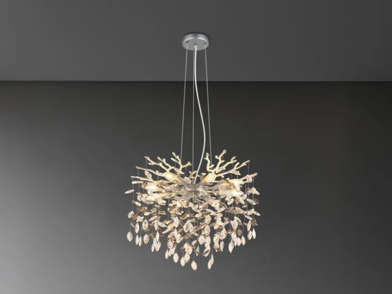 LED Kronleuchter Silber 8-flammig mit Glas Kristall 2-farbig Ø 60cm