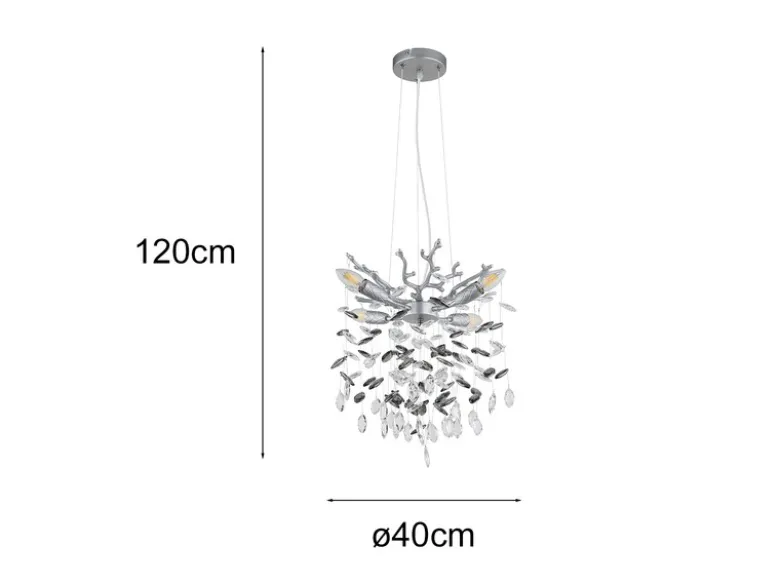 LED Kronleuchter Silber 4-flammig mit Glas Kristall 2-farbig Ø 40cm