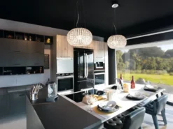 LED Kugel Hängelampe dimmbar, Chrom mit Glas Kristallen, Ø 45cm