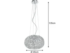 LED Kugel Hängelampe dimmbar, Chrom mit Glas Kristallen, Ø 45cm