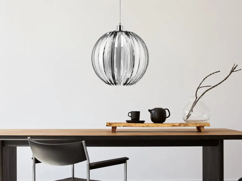 LED Kugel Pendelleuchte mit Acryllamellen Silber Chrom, Ø 40cm