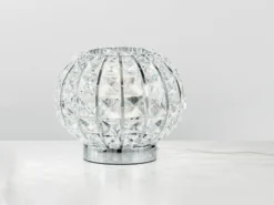 LED Kugel Tischlampe Chrom mit Glas Kristallen, Ø 20cm