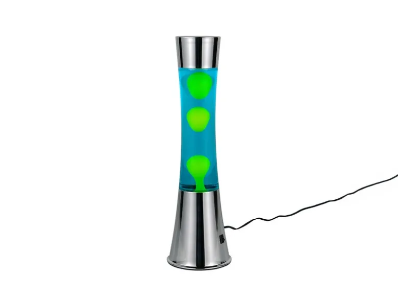 LED Lavalampe ETNA im 90er Jahre Design, Silber mit grüner Lava, Höhe 39,5cm