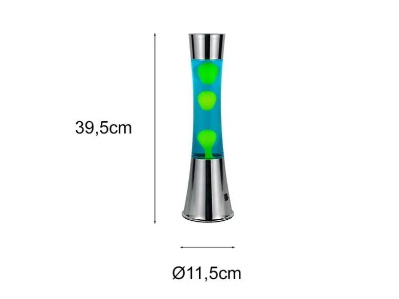 LED Lavalampe ETNA im 90er Jahre Design, Silber mit grüner Lava, Höhe 39,5cm